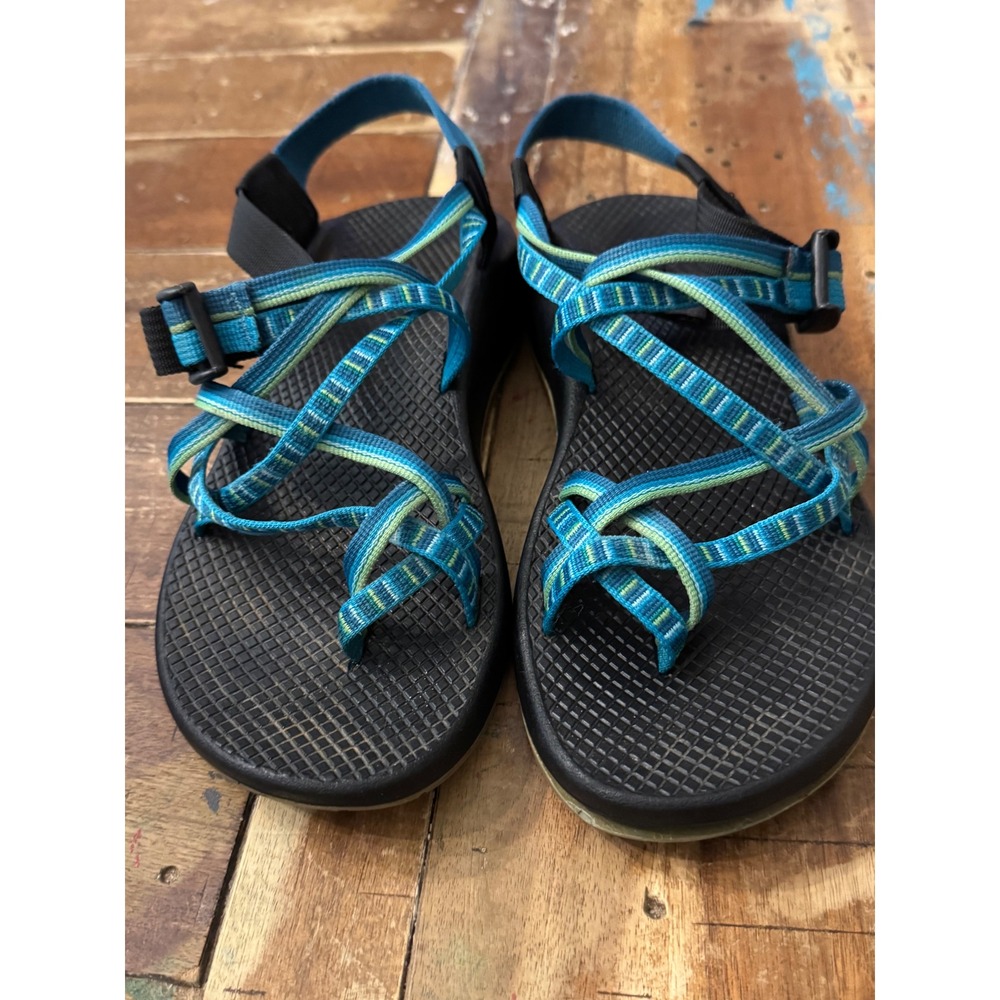 Chaco Z2 Classic Sandals Womens 9 Blue Green Strappy Toe Loop Hiking Vibram Sole